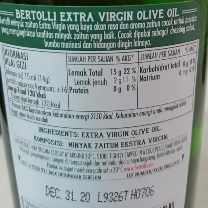 

ern Bertolli Extra Virgin Olive Oil - Minyak Zaitun Murni 250ml HALAL