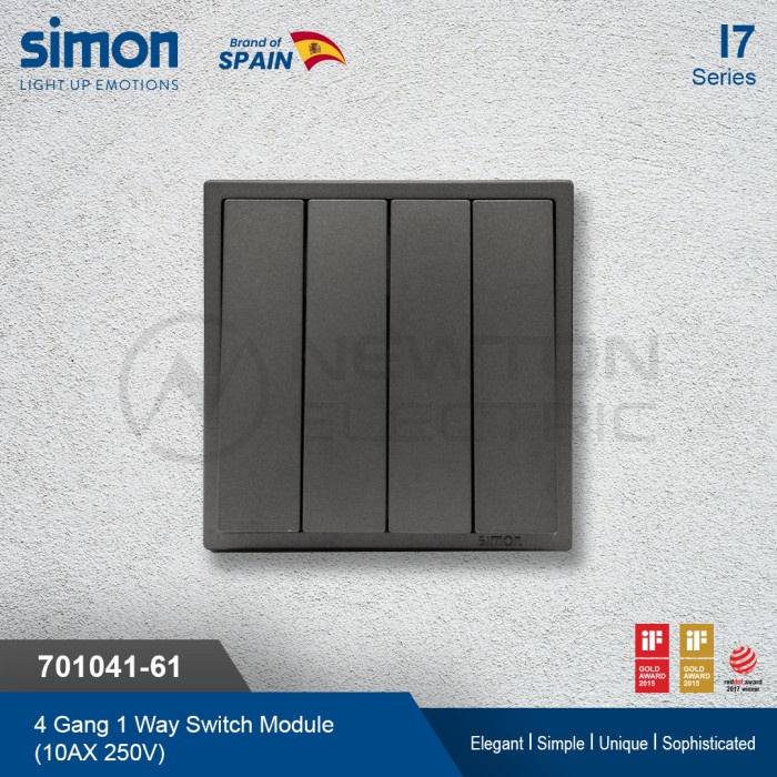 Simon i7 Saklar 4 Gang 1 Arah - Grey Tanpa Frame