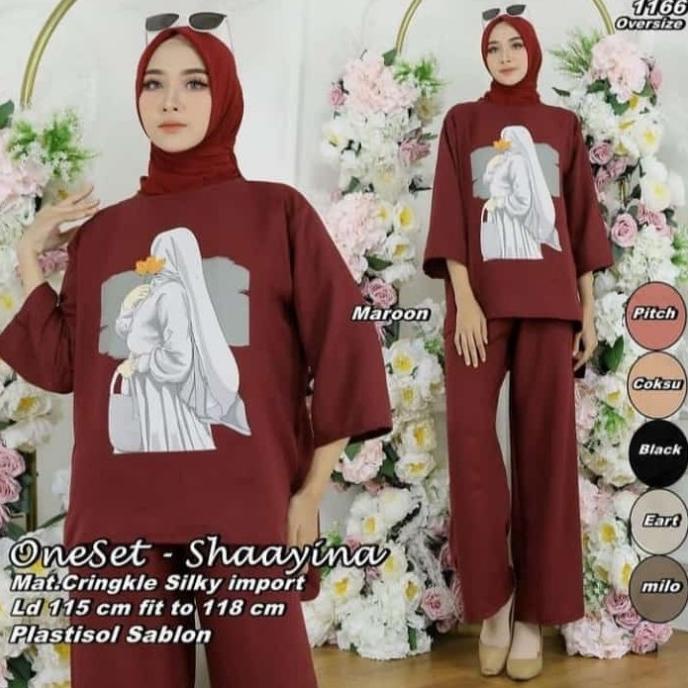 SETELAN CELANA RAYON TUNIK BAJU BUSUI SETCEL MOTIF ONESET SYARI WANITA