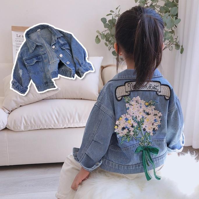 [508104] - Jaket Jeans Bunga Bordir Lengan Panjang Anak Perempuan