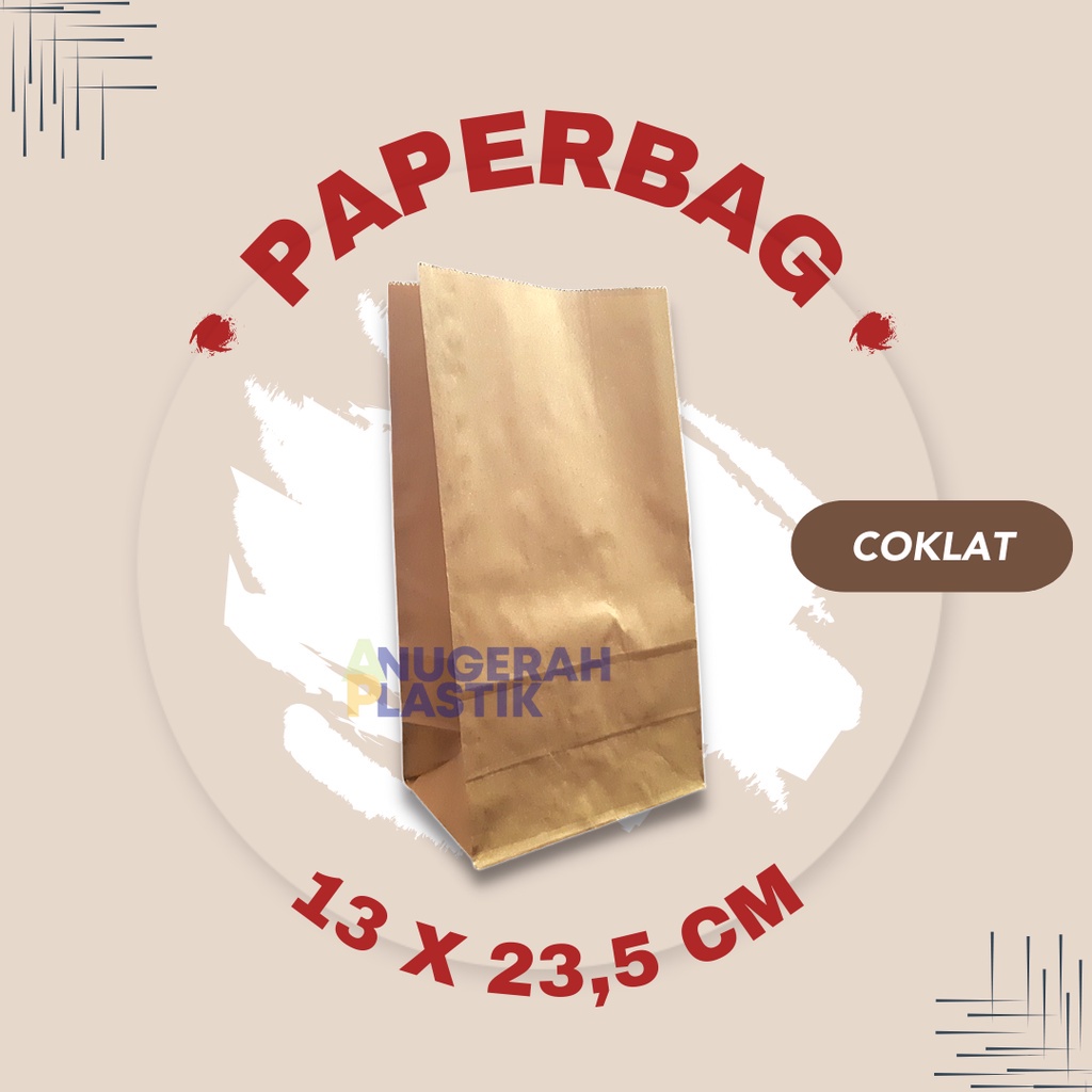 

R Bag Ukuran 13X23,5 Cm Isi 100 Pcs/ Kantong Kertas Warna Cokelat Dan Putih