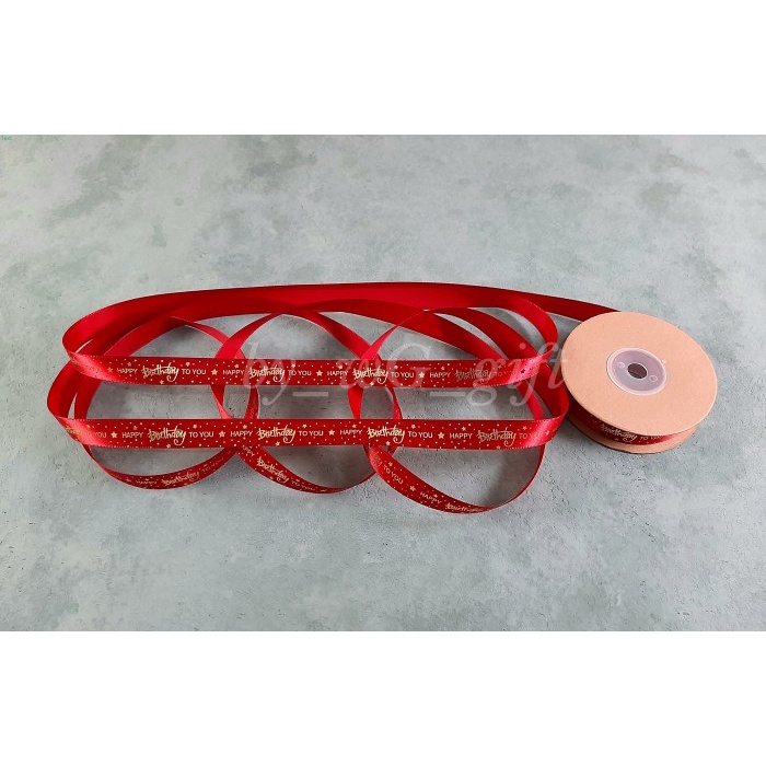 

Pita Satin Emboss Gold - Happy Birthday; Lebar 1,5 cm; Panjang 20 yard