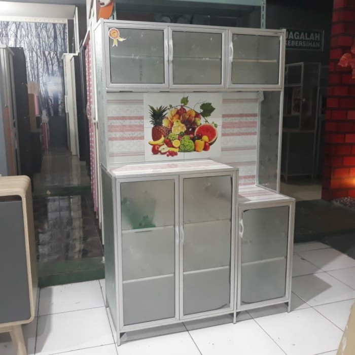 Promo Lemari Rak Piring Kaca Alumunium 3 Pintu Lemari Dapur Bandung