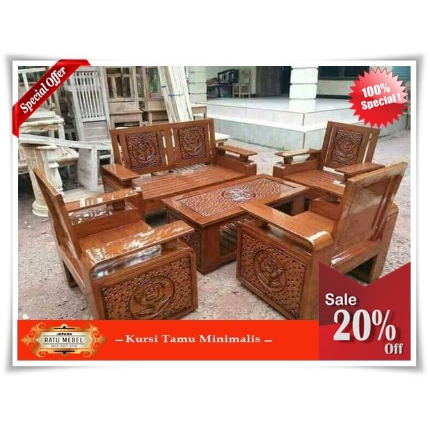 UJ 351 Kursi Tamu Minimalis 2111 Dan Meja Tamu Kayu Jati Bagus - set kursi tamu, Sesuai gambar