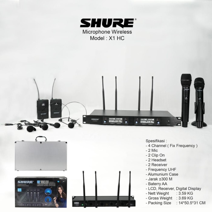 Mic wireless shure X1 4 mic wireless 2 handheld 2 clip on headet