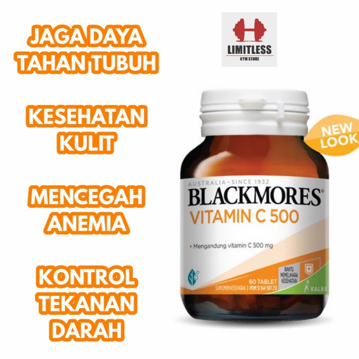Vitamin Vit C 500mg 500 mg 60 Kapsul Tablet by Blackmores BPOM Kalbe