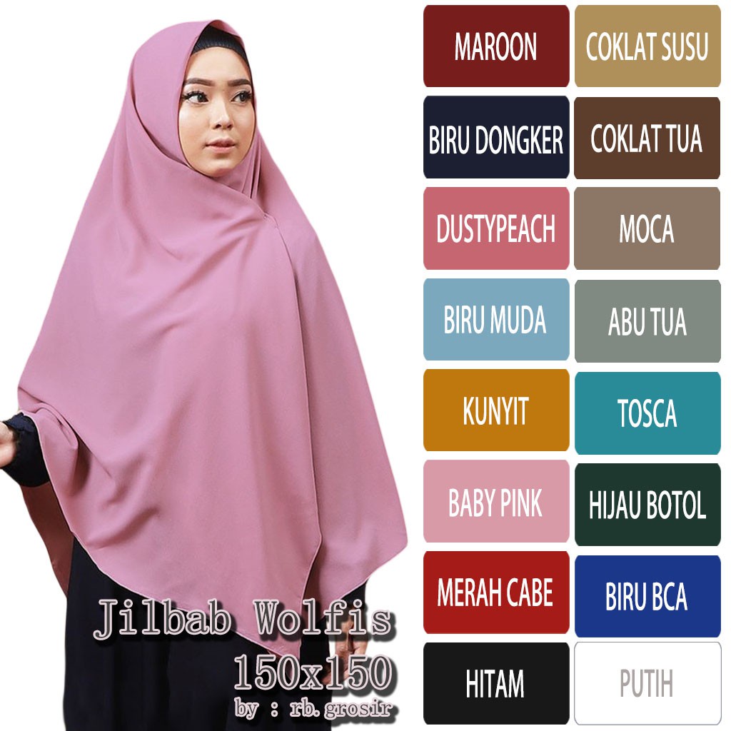 Jilbab Syari Wolfis 150X150 Kerudung Segi Empat Hijab Jumbo Ginal