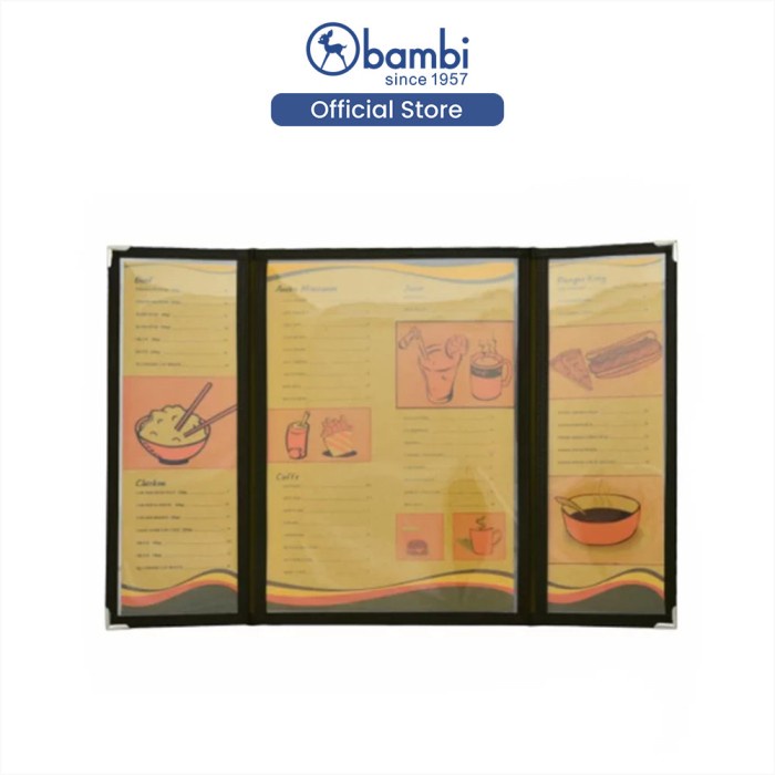 

New Bambi 5828-10 Cafe Menu Hollder Lipat 3 - Hitam Ori