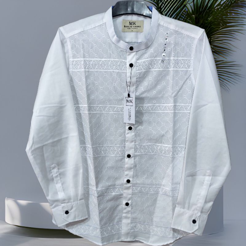 LIMITED EDITION  baju kemko kemeja koko putih MK pria dewasa lengan panjang muslim kinaro brukat