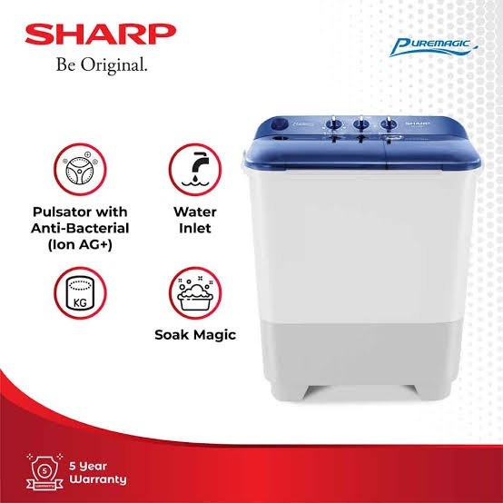 MESIN CUCI SHARP 2 TABUNG PUREMAGIC 7 KG EST75NT