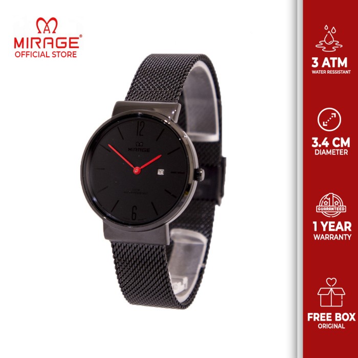 Sale Jam Mirage ORIGINAL Tali PASIR DW 8624 Black pH /JAM TANGAN WANITA/STRAP WATCH/TALI KULIT JAM