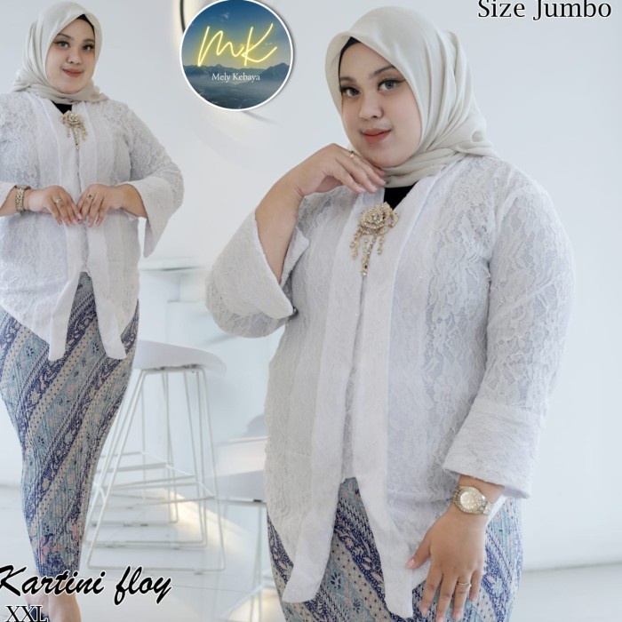Setelan Kebaya Floy Kutu Baru Brokat Jumbo Warna Putih / Set Kondangan