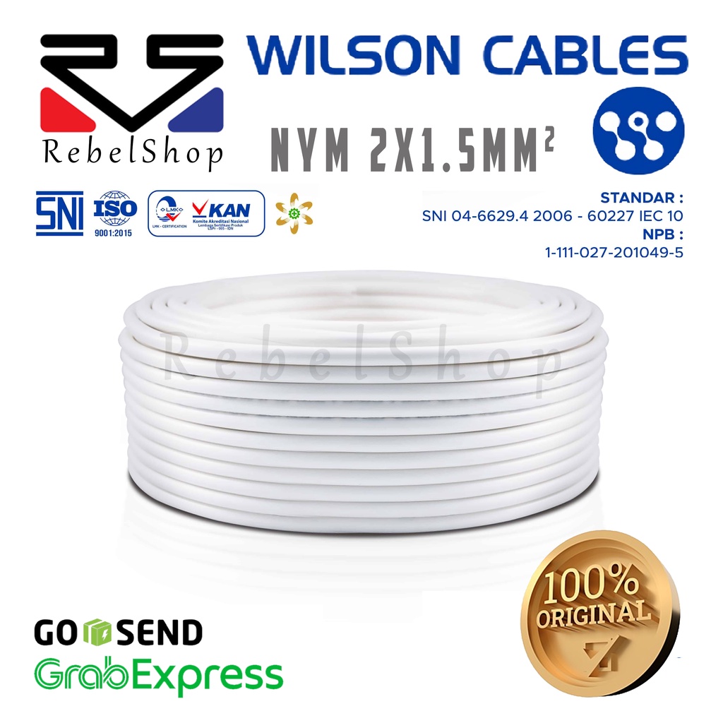 Wilson Cables NYM Roll 2x1.5 mm2 Kabel Tembaga Kawat - 50 Meter