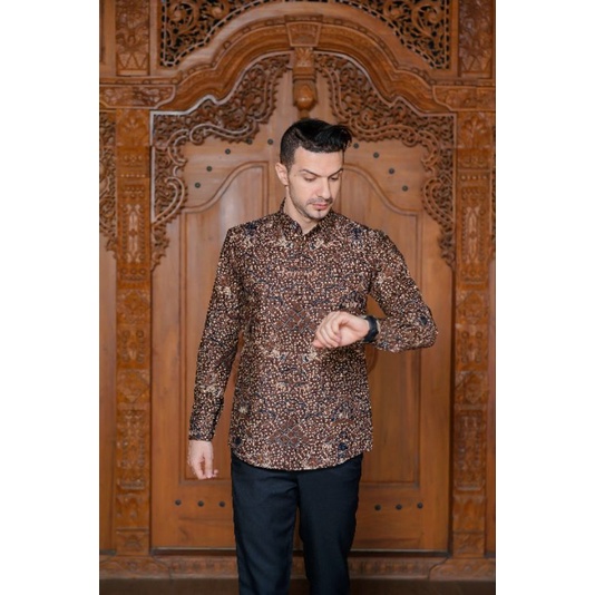 ROMONAN kemeja batik pria SLIMFIT lengan panjang( lapis furing)