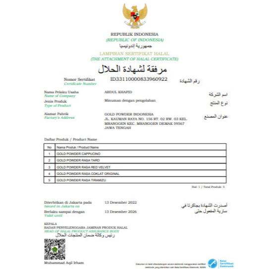 

Hot Sale GOLD Powder 500 g bubuk minuman / Minuman Bubuk Instan /serbuk minuman kekinian / Boba Powder Drink / Bubuk Boba / Bubuk Aneka rasa bubuk cappucino / powder drink / Bubuk Es Teh Aneka Rasa / Semarang / Jawa Tengah Halal HALAL !