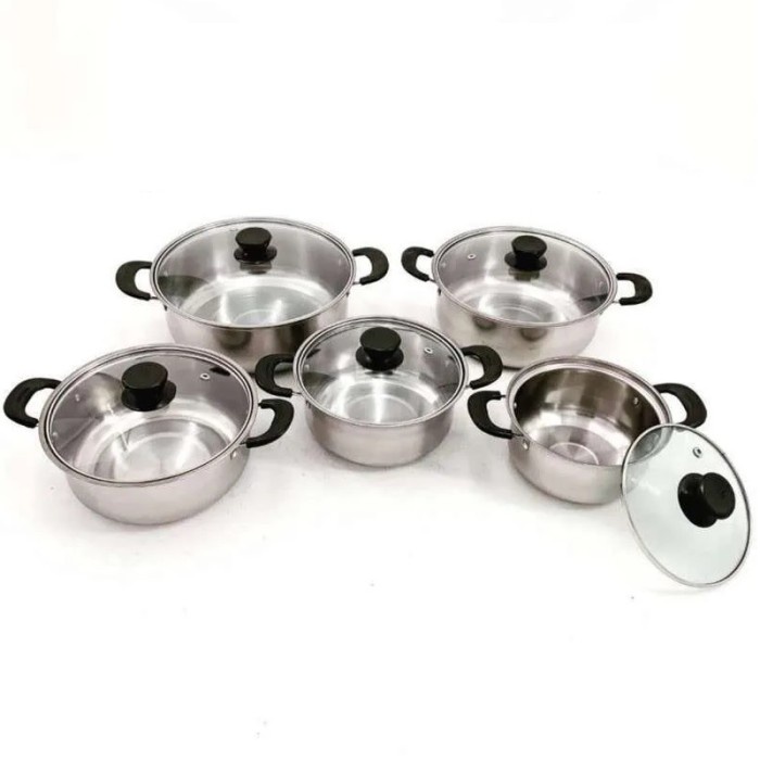 Promo Panci Set 5 Susun Tutup Kaca / Panci Set 5 Stainless Steel