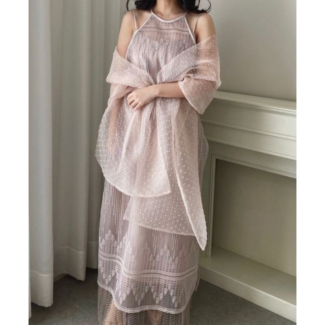 QOA SELENDANG ORGANZA SCRAFT AKSEIS GAUN WANITA GAUN PREWEDDING SCRAFT ORGANZA DOT EQ4