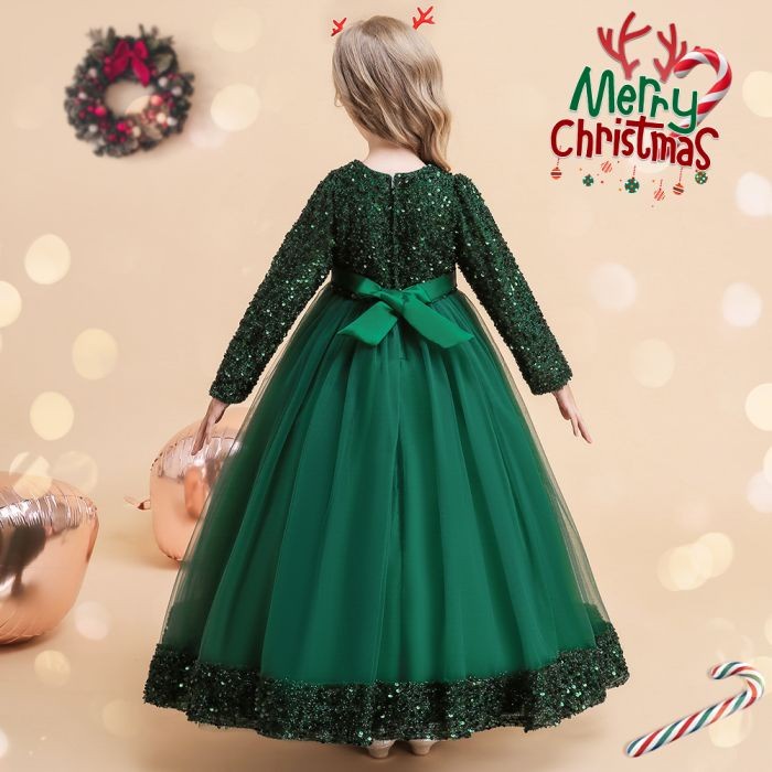 Dress Pesta Anak Perempuan Import . Gaun Natal Panjang Hijau . Wb-42 Ocacaca_Ready