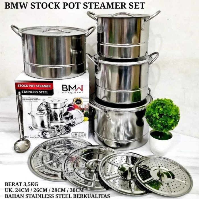 Promo Stock Pot Steamer Set Bmw - Stock Pot Stainless - Panci Kukus Serbagun Terbaru