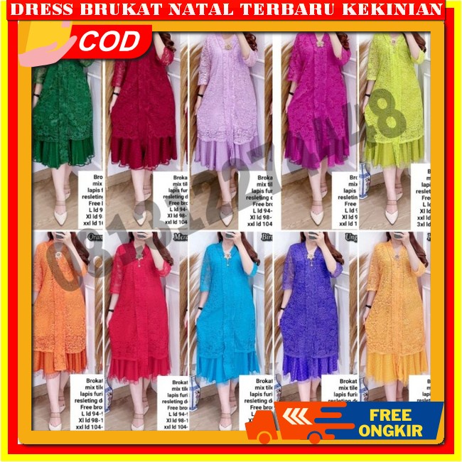 Dres Brokat Wanita Terbaru 2023 Drees Natalan 2024 Midi Drees Korean Style Dres Brukat Kondangan Mew