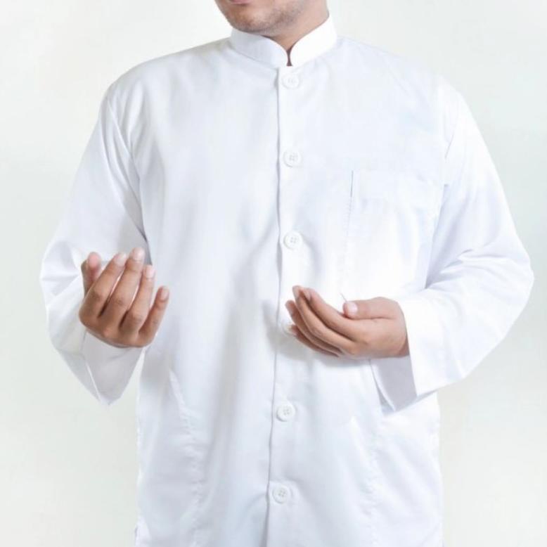 Flash Sale Baju Koko Putih Polos Pria Lengan Panjang Kekinian / Baju Koko Ammu / Baju Koko Haibah Polos Murah