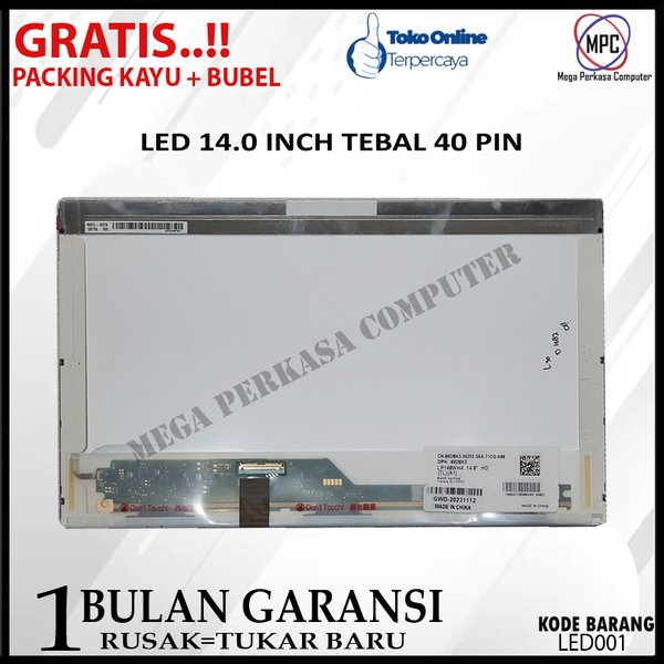 LCD LED 14.0 14 Inch Tebal 40 Pin