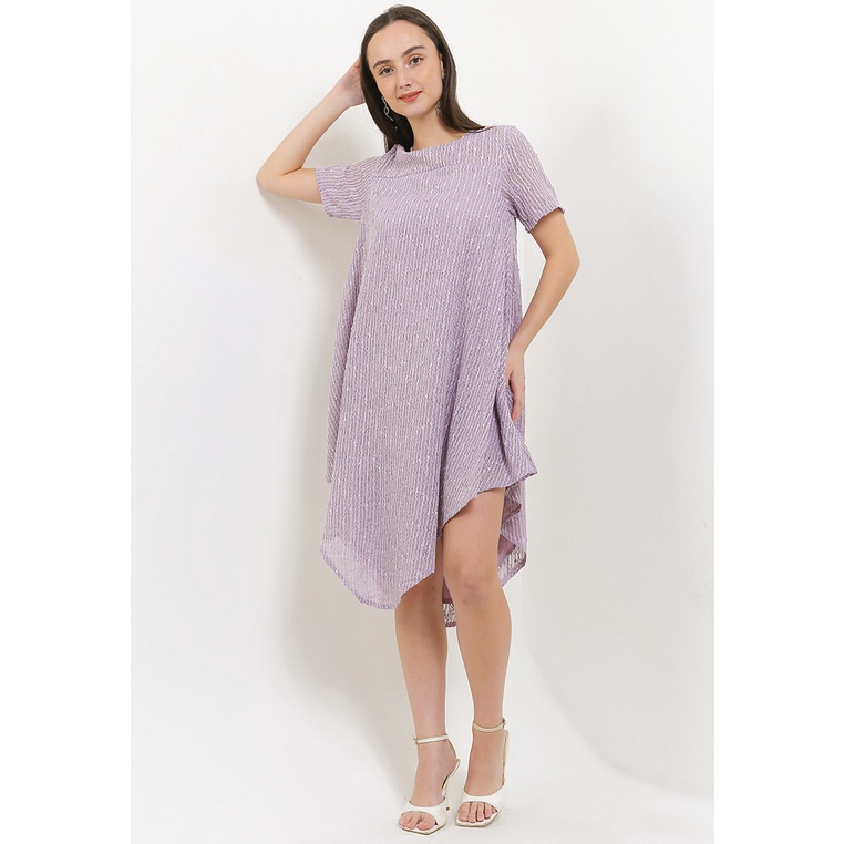 Dress Chic Simple Original Wanita Atasan Kancing belakang Ori Fashion Beaded Neck Hankerchief Hem Se