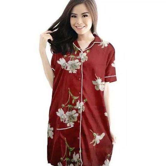 Piyama Wanita Motif Terbaru Mawar Maron Baju Tidur Seksi Daster Seksi Lapaksheila