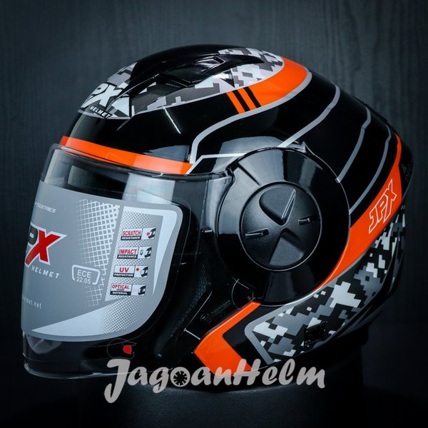 Jpx Helm X735R 03-Super Black- X-735R Double Visor