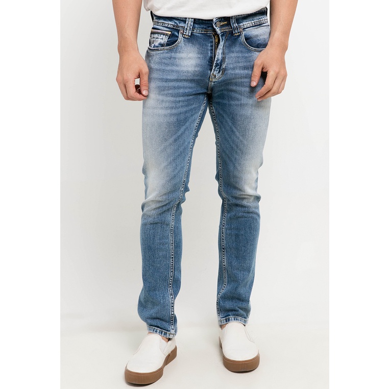 Celana Jeans Lois Original Pria Denim 2 kantong belakang 100% Asli Modern Slim Stretch Long Pants Cowok Edgy