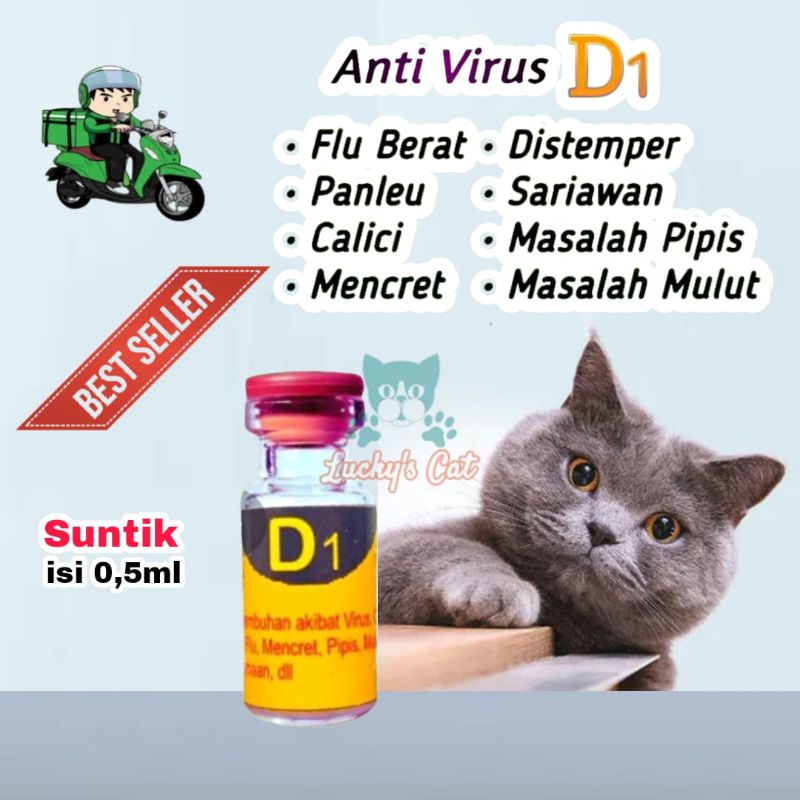 Obat vitamin kucing Original suntik d1 untuk  flu,pilek karna Virus dan Bakteri jahat Ampuh)