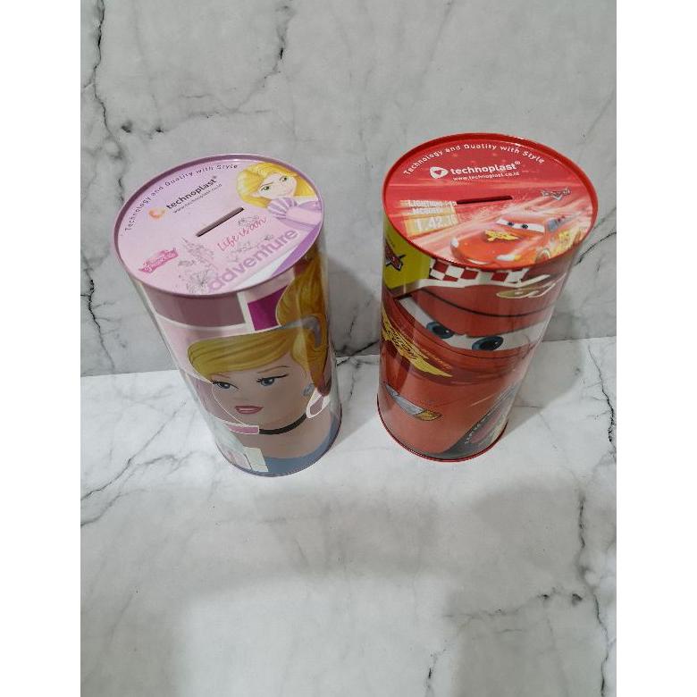 Promo - Celengan kaleng Technoplast 116 x 230mm Cars Princess batman / Souvenir Ulang tahun