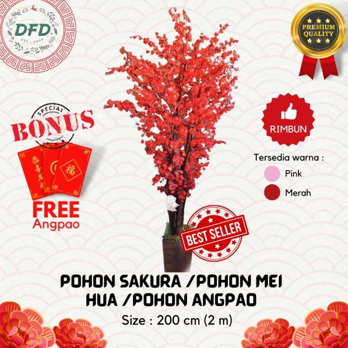 Shopushop // Pohon Sakura 2 Meter Rimbun Model Lurus (Free Angpao) / Pohon Imlek Pengiriman Cepat