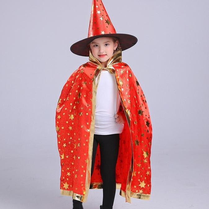 

Jubah Set Topi Halloween Anak Dewasa Kostum Coat Cape Mantel Penyihir Stok Terbatas