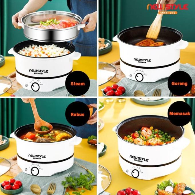 (Kjo) Newstyle Panci Listrik Kukus Panci Listrik Multifungsi Lapisan Wulanlestaristore