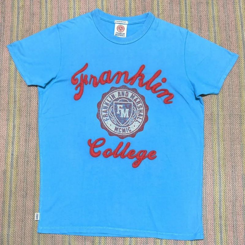 Kaos T-shirt Franklin Marshall Biru Bordir Vtg Original Second Preloved
