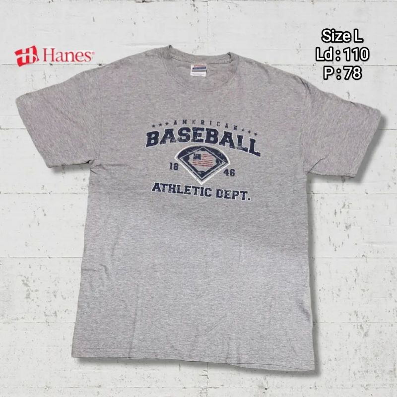 Kaos T-shirt Hanes American Baseball 1846 Vtg Original Second Preloved