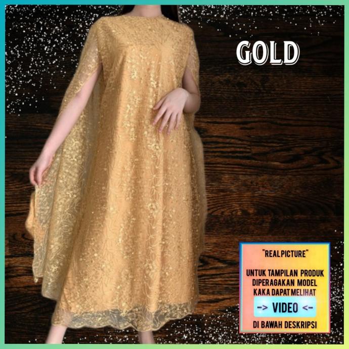 {natal} dress jumbo wanita brukat widya baju natal pesta bigsize gaun gold TERLARIS