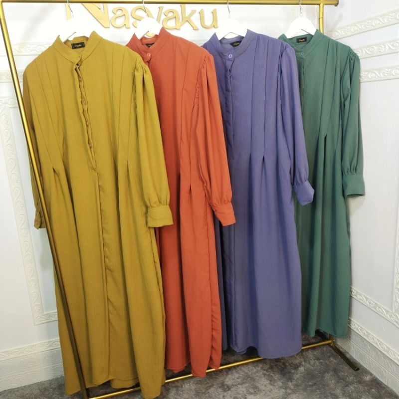 GM2 RAUNA DRESS BY NASYAKU GAMIS POLOS TERBARU GAMIS CRINKLE AIRFLOW GAMIS BUSUI FRIENDLY GAMIS