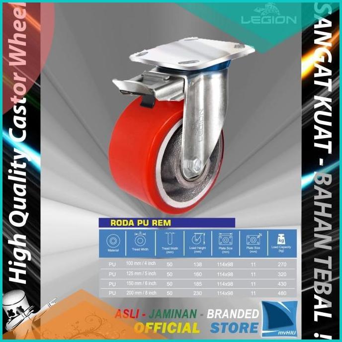 Roda Lori 5" inch / 125 mm Rem Multi Arah Besi - PU LEGION 20JVLZ3 su