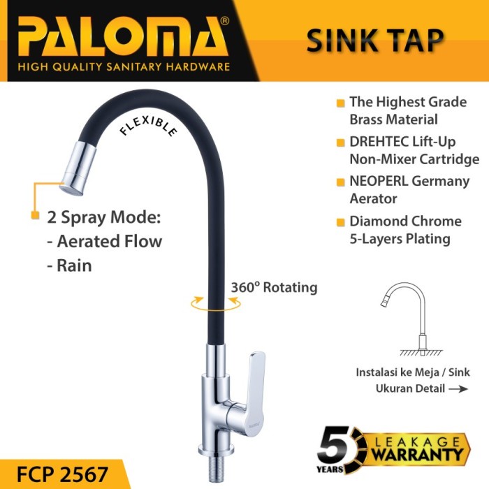 PALOMA FCP 2567 Kran Air Dingin Sink Dapur Tembok Kran Flexible