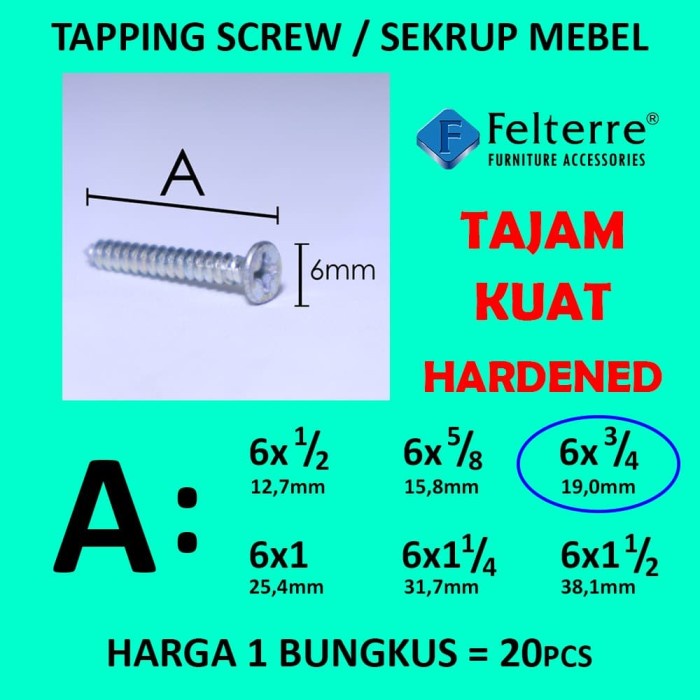 Termantab] 6 x 3/4in=20 MOONLION/ FELTERRE TAPING SCREW SKRUP SEKRUP ALUMINIUM