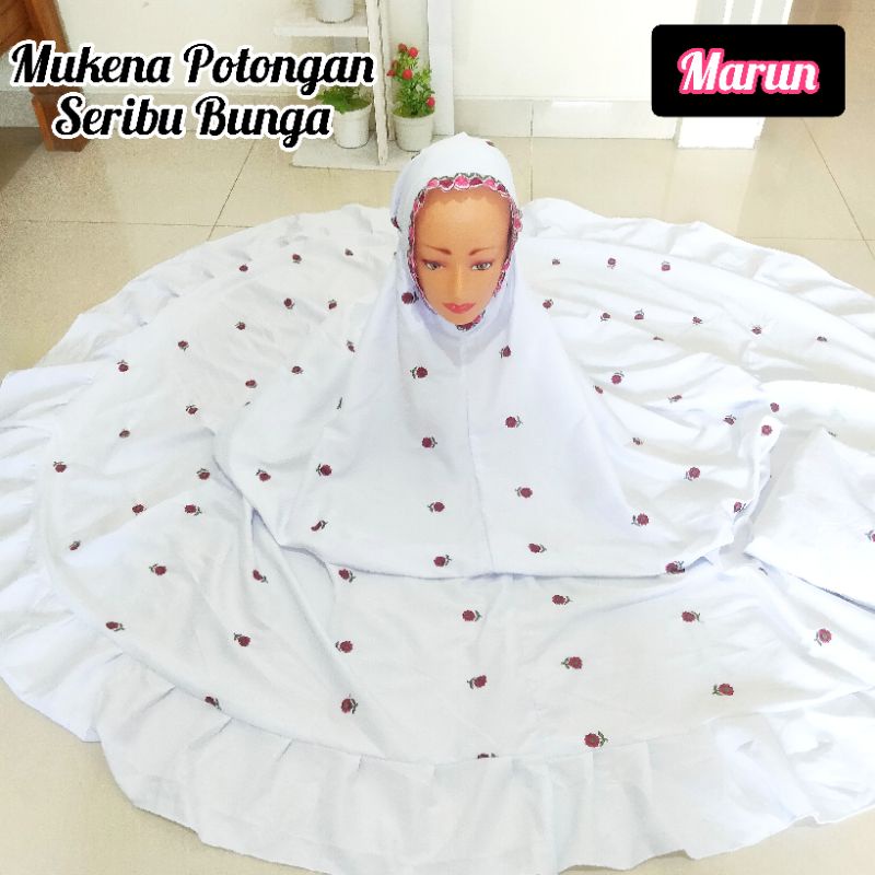 Mukena Setelan Bordir Seribu Bunga Dewasa Mukenah Potongan Putih Motif Bunga Tabur