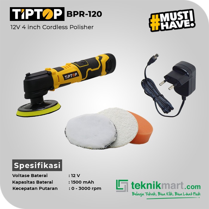 JM- Tip Top BPR-120 12Volt 4inch Cordless Polisher / Mesin Poles Baterai