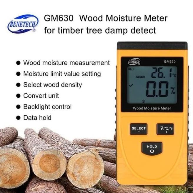 Benetech GM630 Wood Moisture Meter Kadar Air Kayu Induction MC Tester Baru 