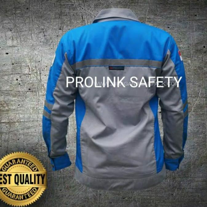 uru BAJU SERAGAM SAFETY ABU BIRU RESLETING SEMI JAKET FREE LOGO K3