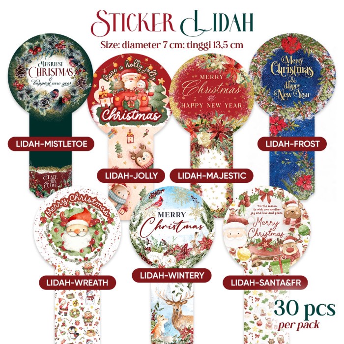 

GRATIS ONGKIR Stiker Natal / Christmas Sticker Segel Toples Kue - STIKER BULAT LIDAH -