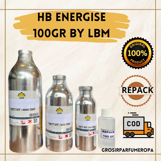 Bibit Parfum HB ENERGIS 100GR REPACK BY LBM - ORIGINAL PABRIK - RESMI - ALUMUNIUM - MURNI - TAHAN LA