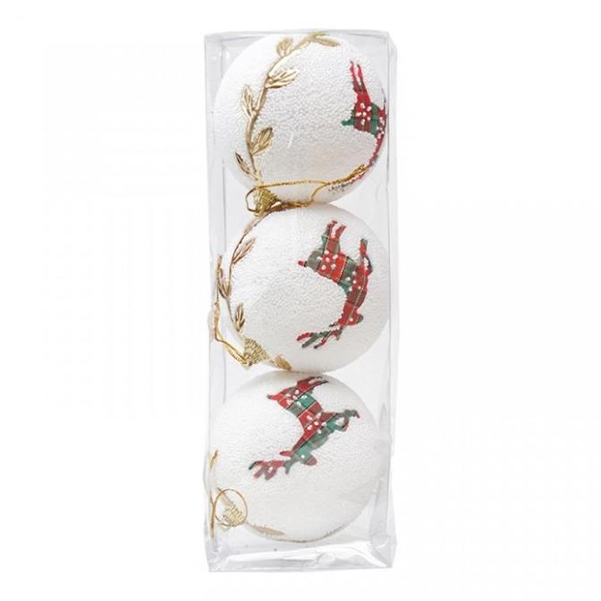 Hiasan Bola Natal Salju Rusa 8cm isi 3 - Bola Natal Putih