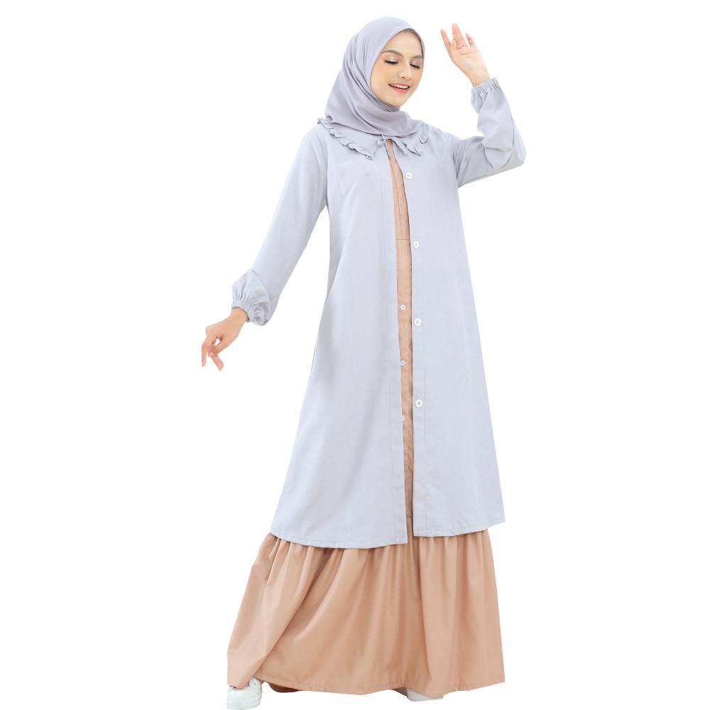 Gamis Outer Wanita Muslimah Model Terbaru Bahan Katun Rami Codoray Kerah Rebah Kualitas Premium